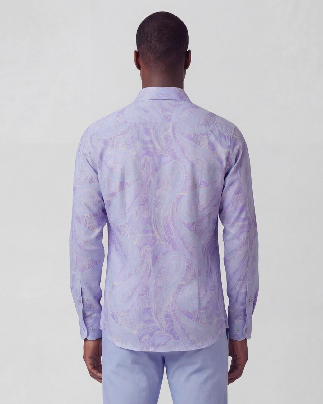 Lords of Harlech Blue Laurent Marakesh Paisley Helio Linen Printed Shirt for men