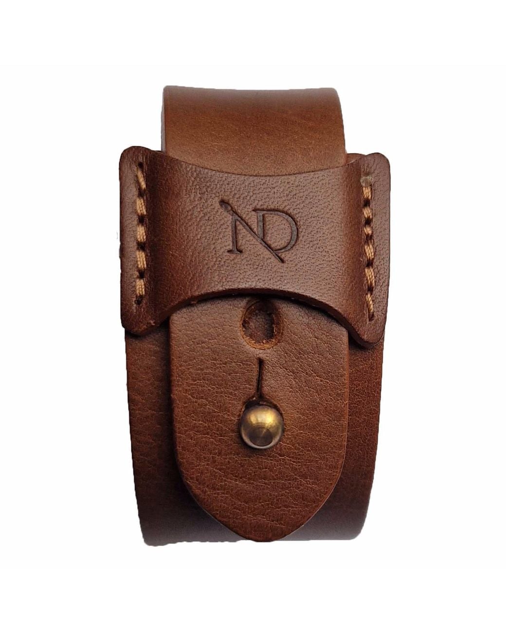 N'damus London Brown Finsbury Natural Grain Leather Bracelet With Brass Button