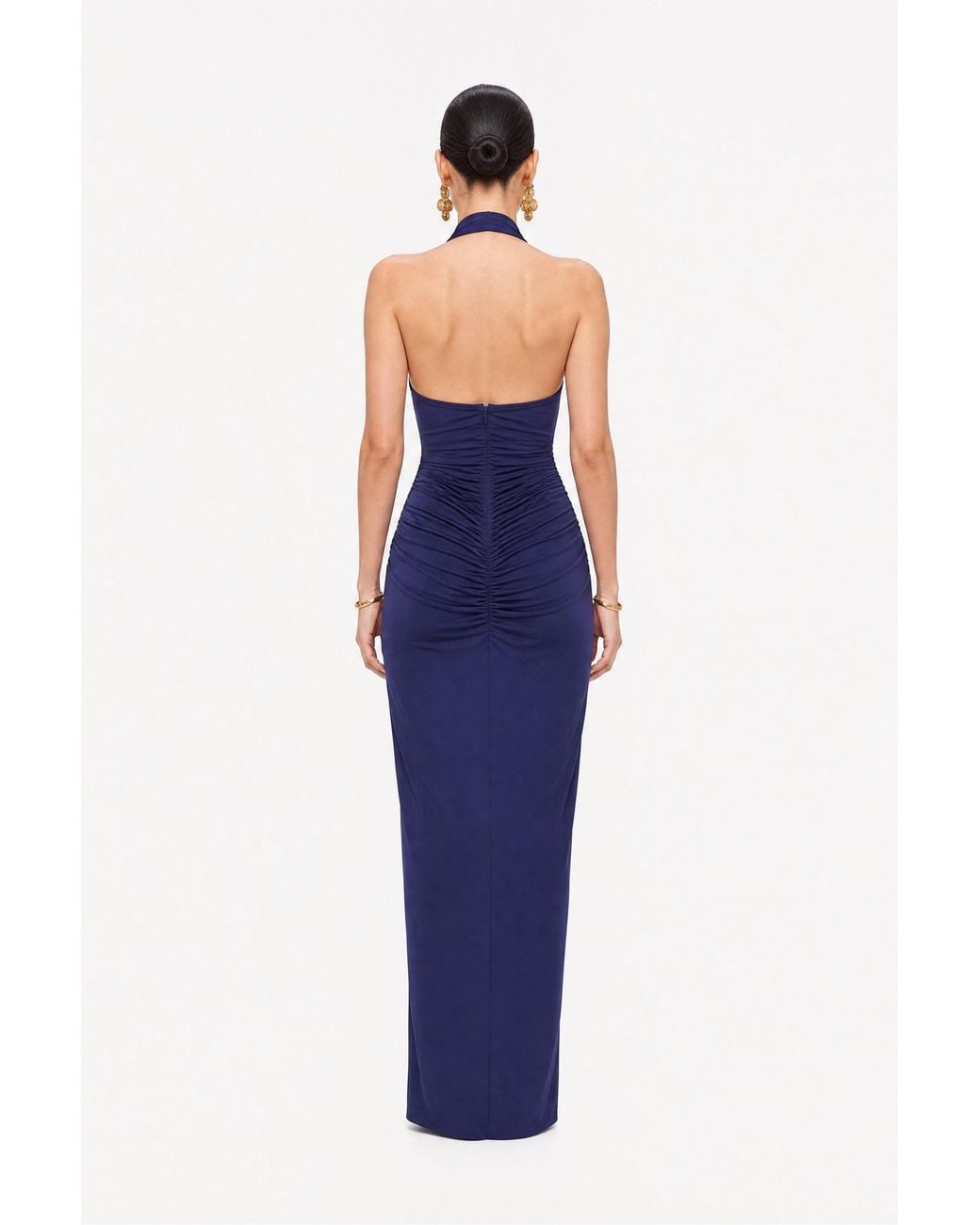 Nocturne Blue Buckle Detail Halter Neck Maxi Dress