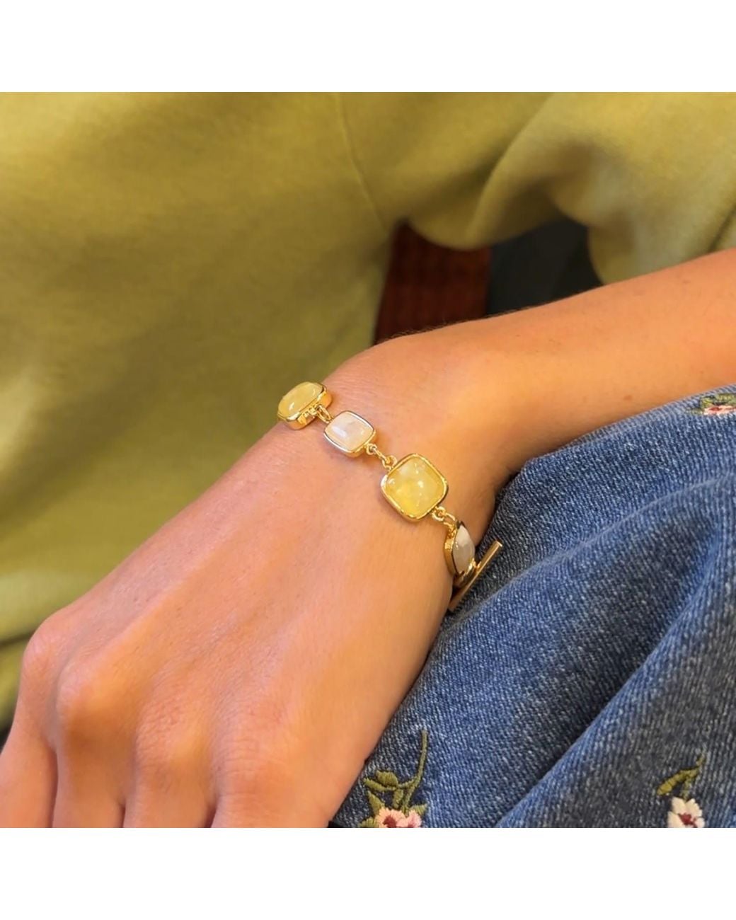 Farra Metallic Prehnite And Noonstone Charms Bracelet
