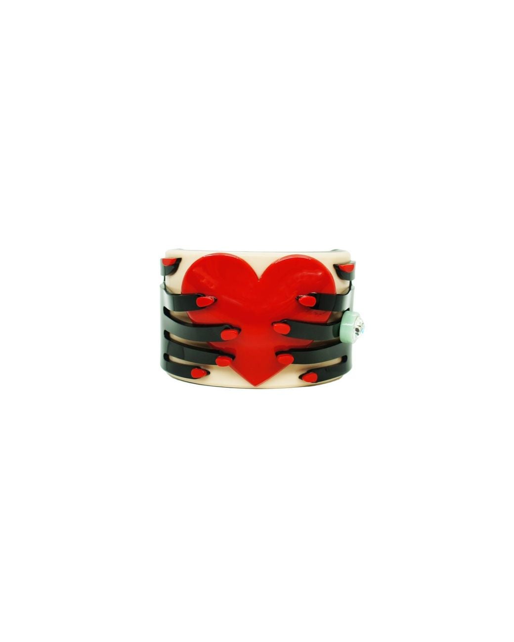 Gissa Bicalho Black Acrylic Handmade Bracelet Hands & Heart & Rose