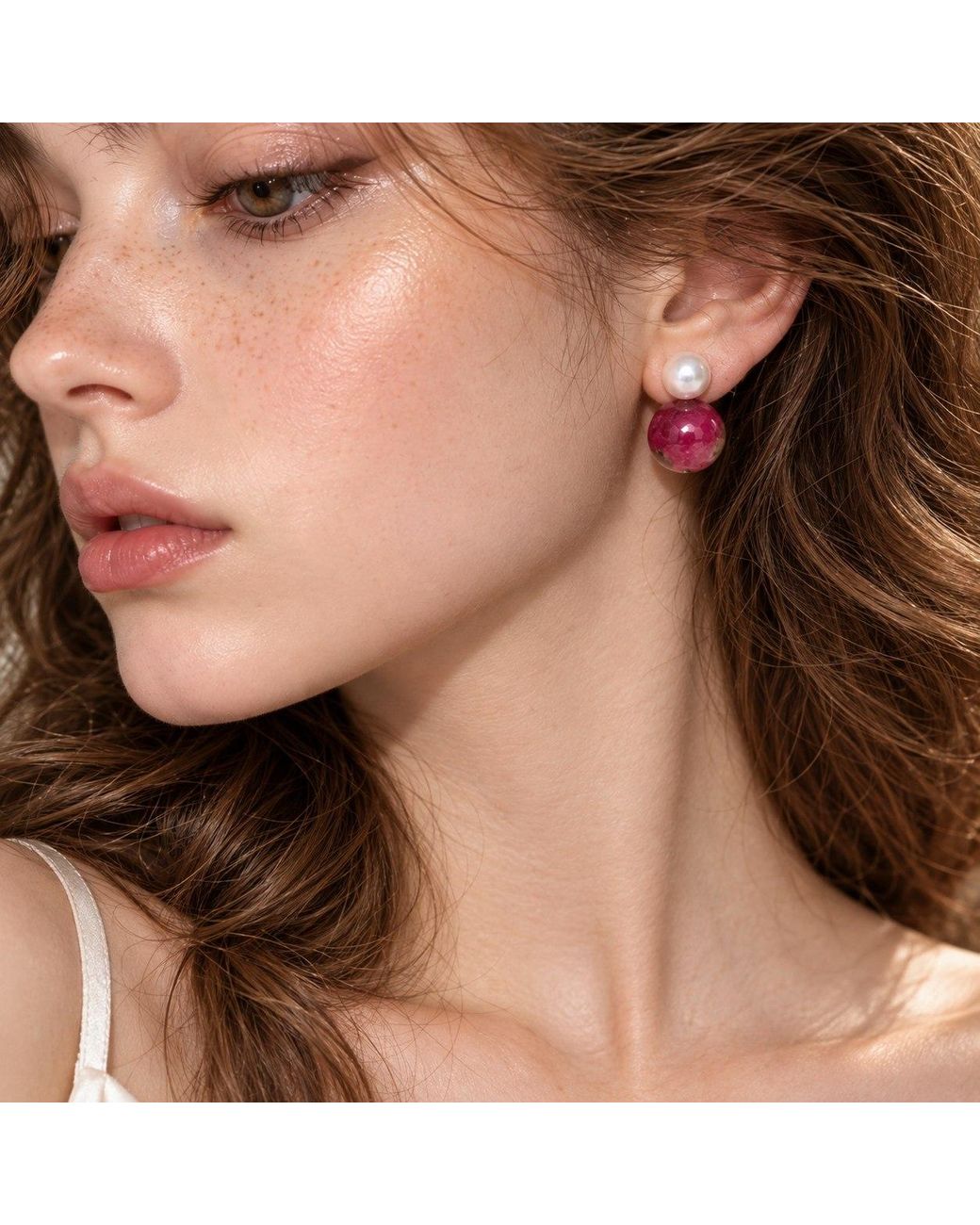 Ninemoo Pink Baie Rose Tourmaline Pearl Earrings