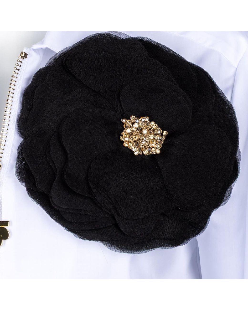 House of Laines London White Laines Couture Zip Shirt With Corsage