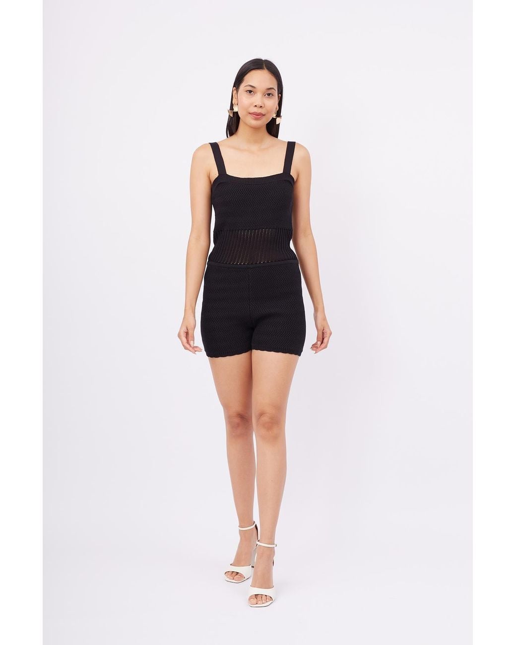 Peraluna Black Iris Openwork Harringborn Knit Playsuit