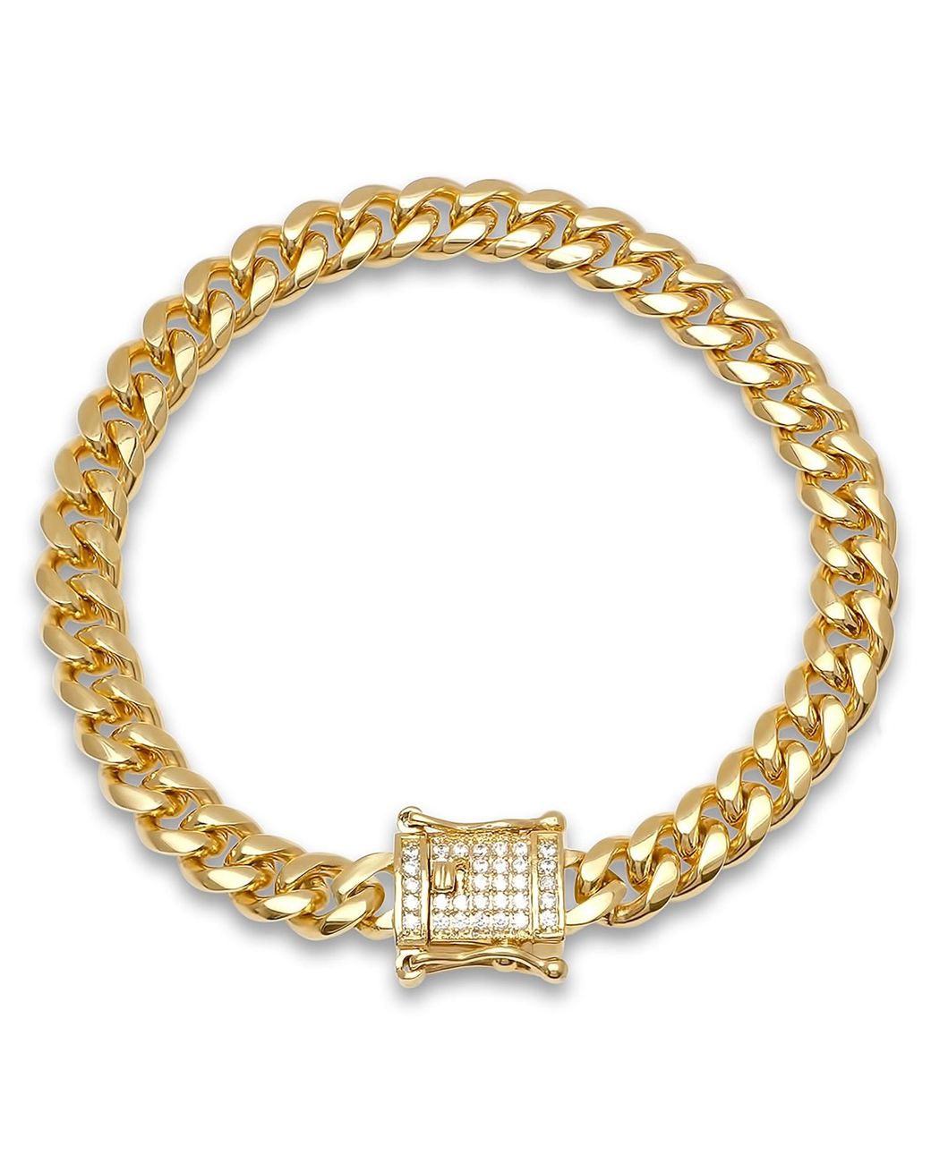Steeltime Metallic Stainless Steel 18K Plated 8Mm Miami Cuban Bracelet With Cz Box Clasp 8 Inch for men