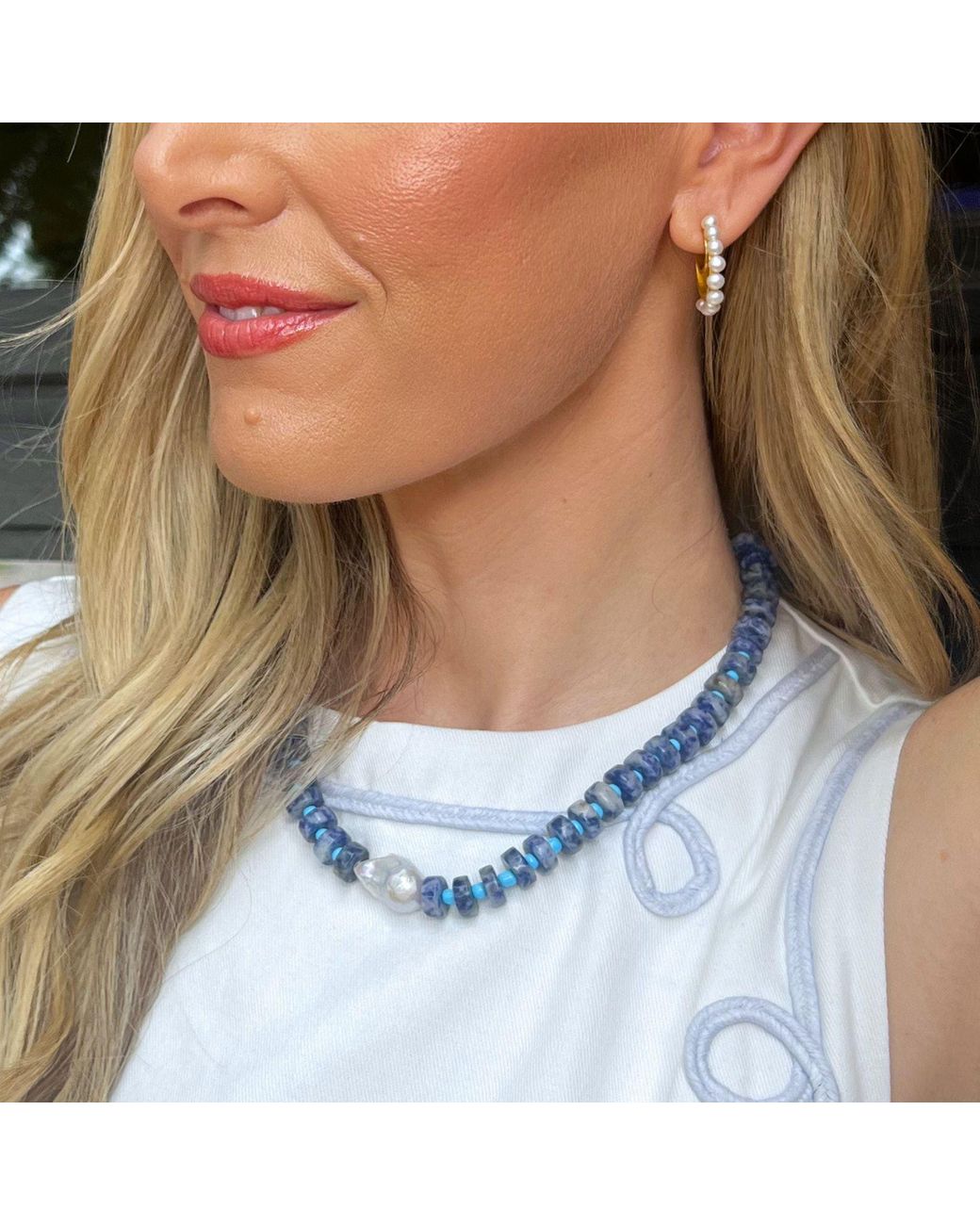 Christina Greene Blue Old Glory Baroque Pearl Beaded Necklace
