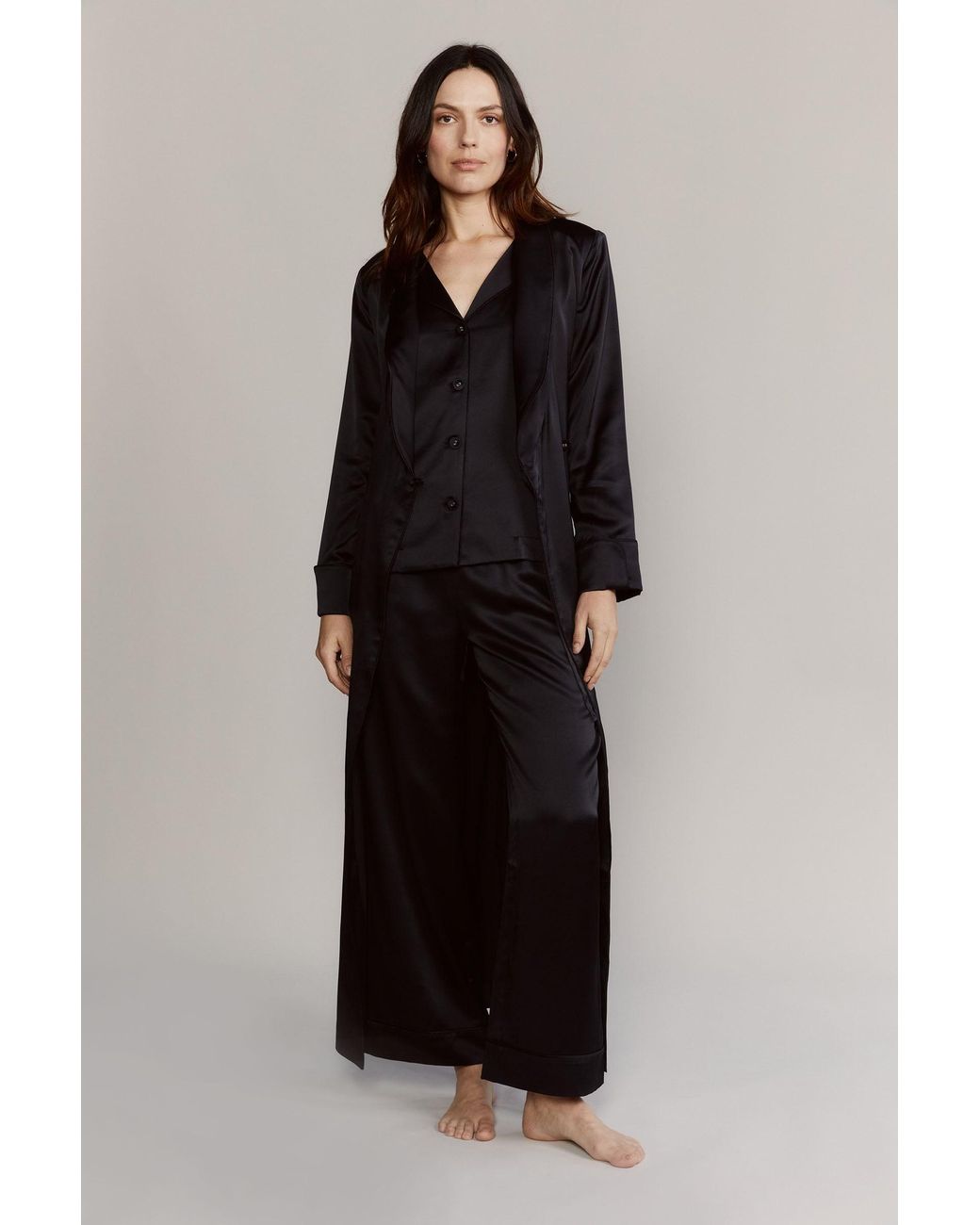 Kato Black Colony Silk Satin Pajamas
