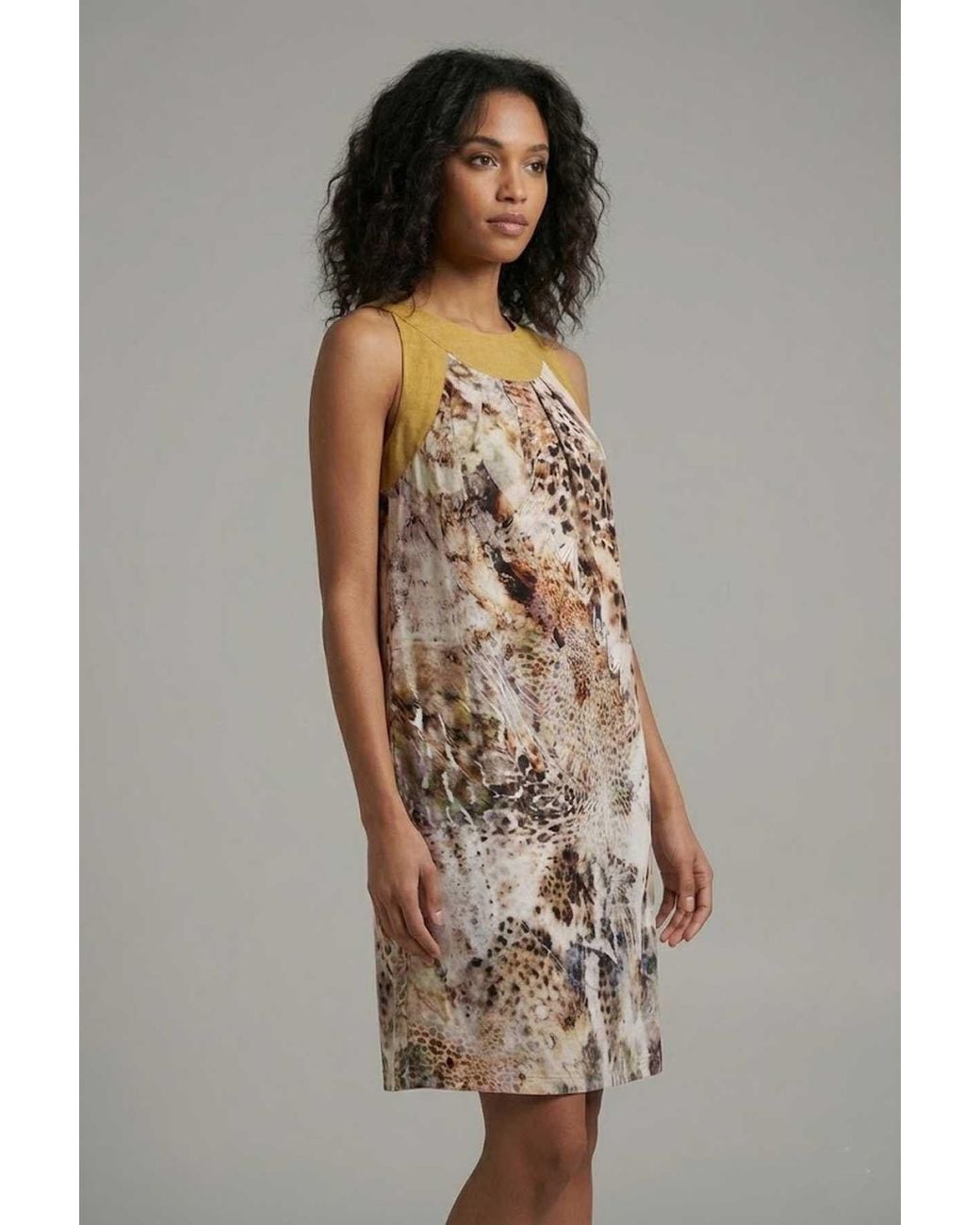 Conquista Natural Elegant Animal-Print Halter Dress — Light, Sophisticated & Effortlessly Chic