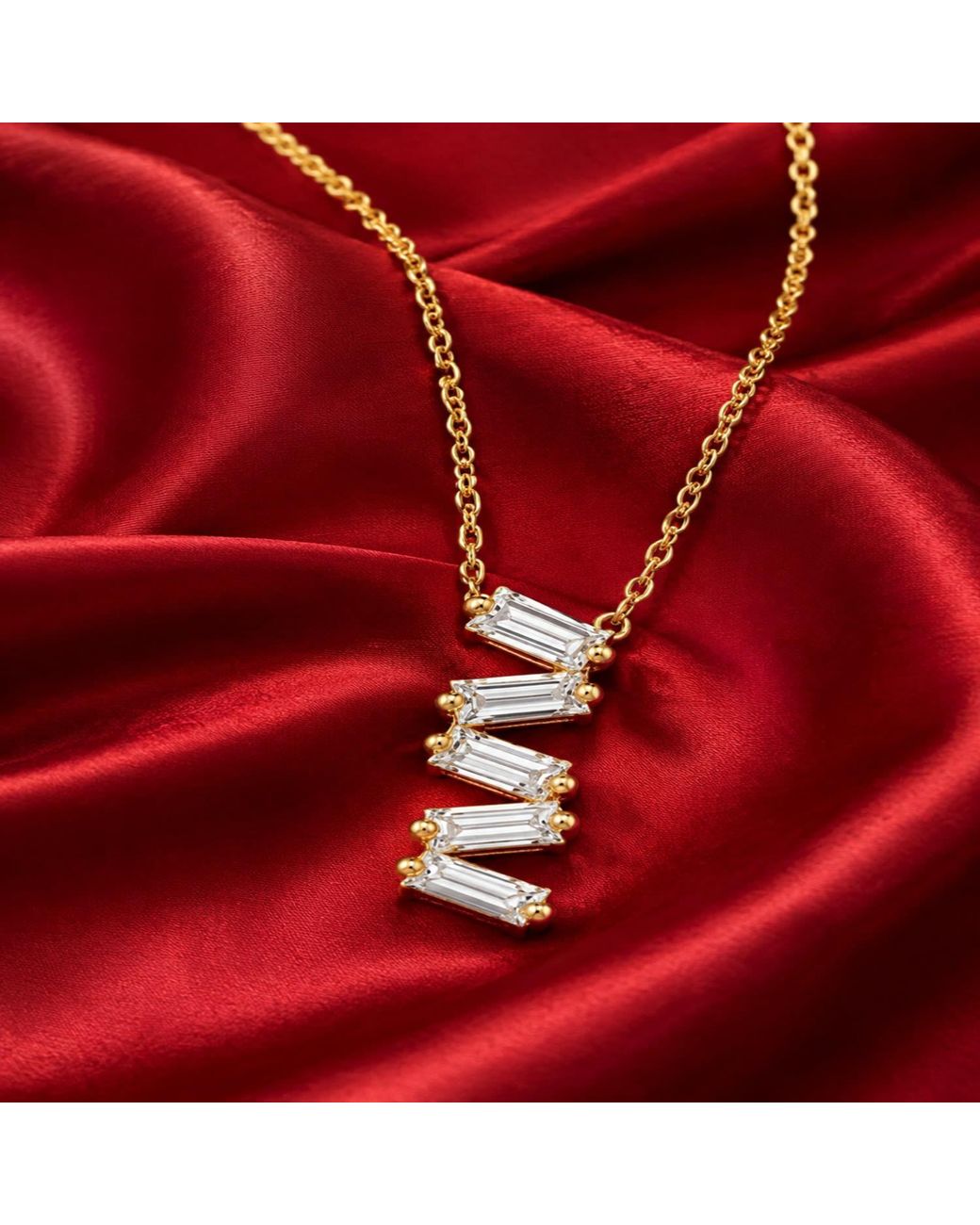 Artisan Metallic 14K Baguette Diamond Zigzag Pendant Necklace