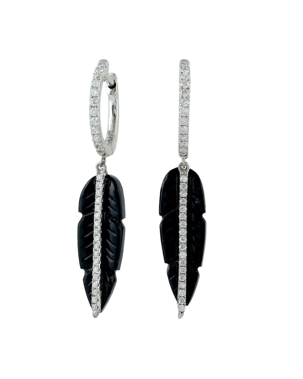 Artisan Black 18K Carved Onyx & Diamond Feather Drop Earrings