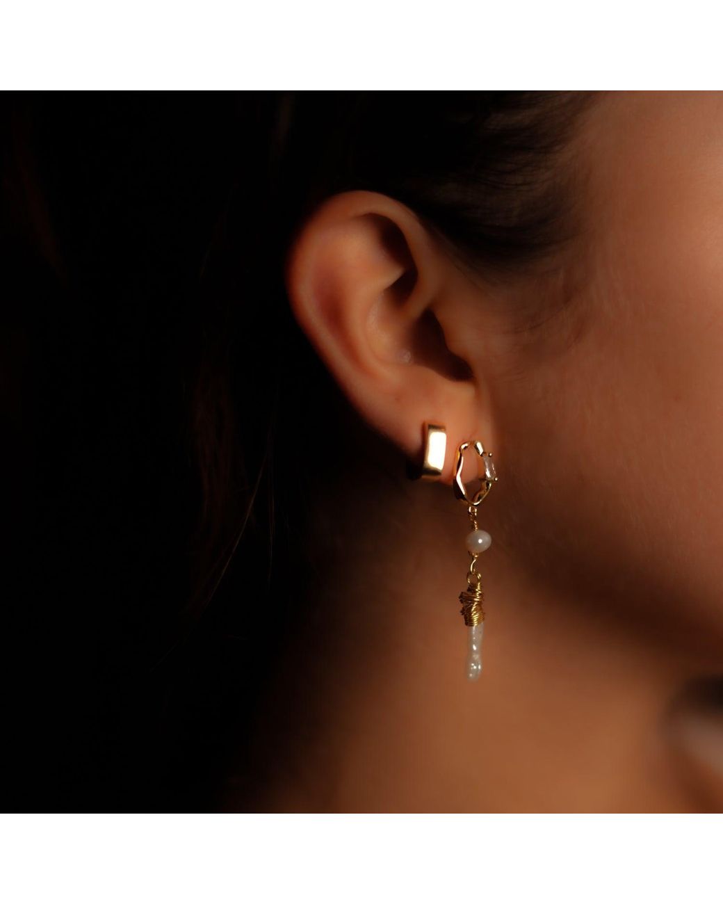 Ebru Jewelry Metallic Diamond Stud Pearl Drop Statement Earrings