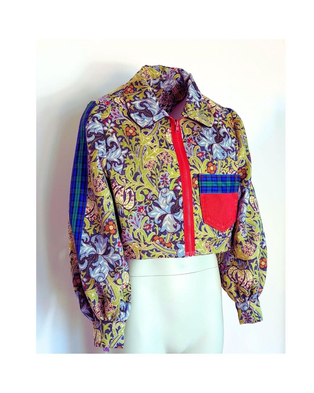 Couture to Your Door Green Tartan Floral Upcycled Tapestry Jacket