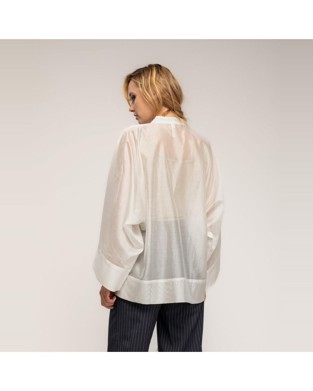 Tantra Spain Sl Natural Neutrals Oversized Shirt With A Japanese-Style Closure, Mandarin Collar Ecru