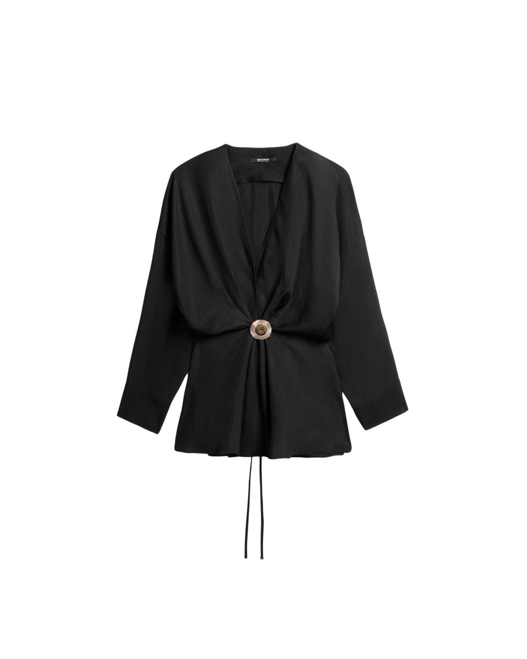 Nocturne Black Draped Buckle-Detail Shirt
