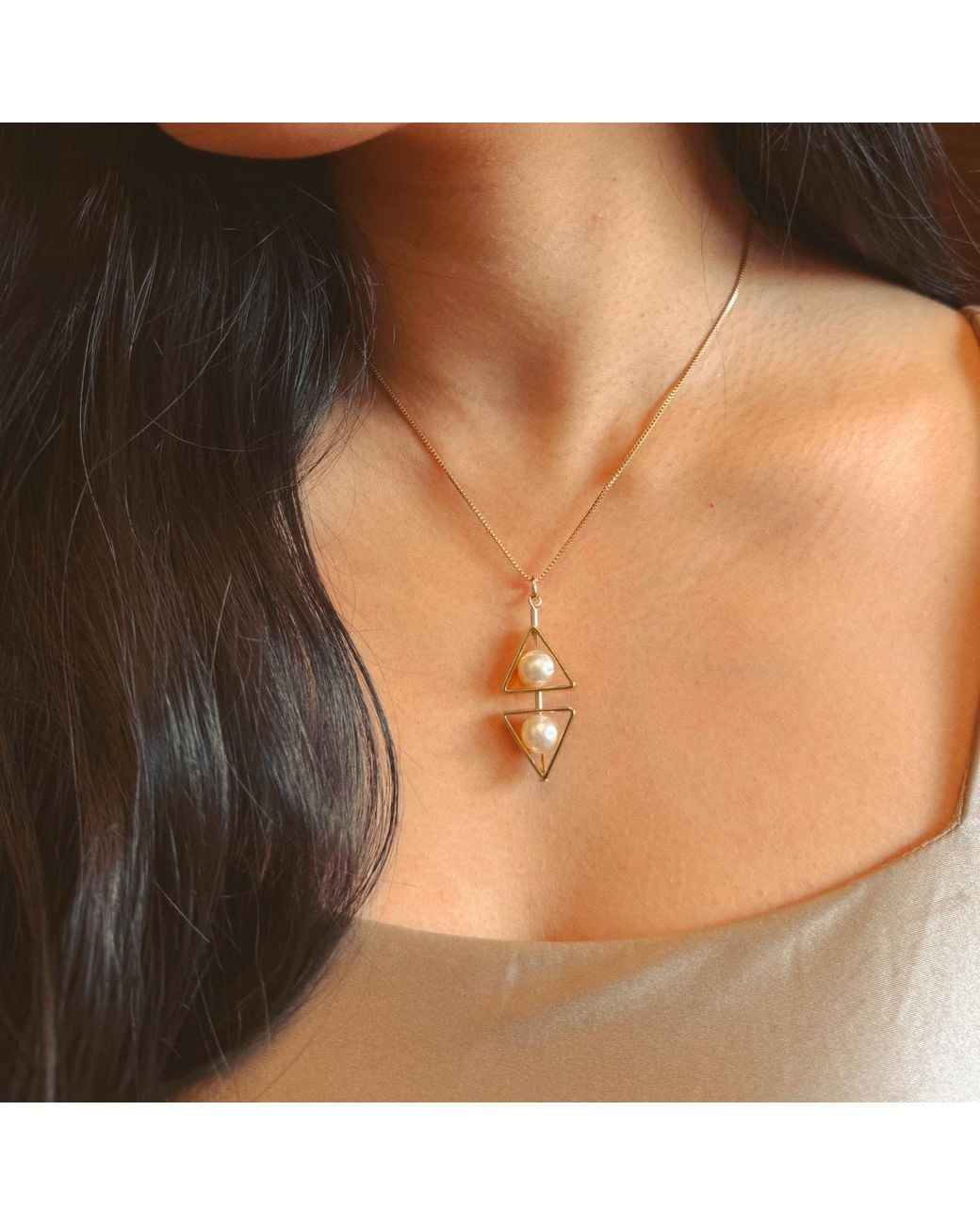 Aracheli Studio Metallic Double Triangle Pearl Art Necklace