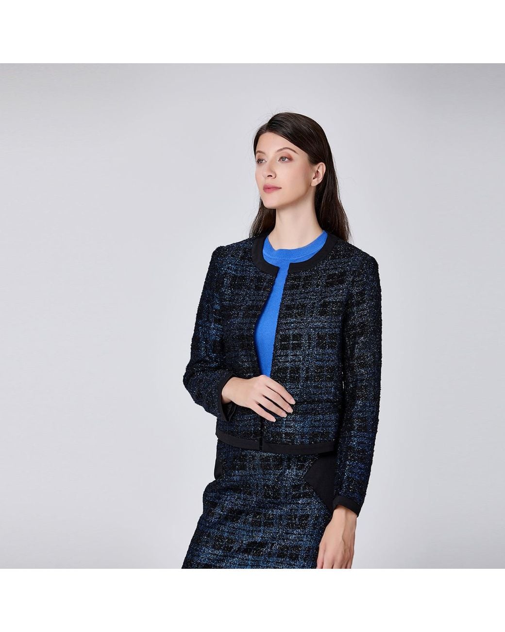 Smart and Joy Black Minimalist Tartan Crop Jacket
