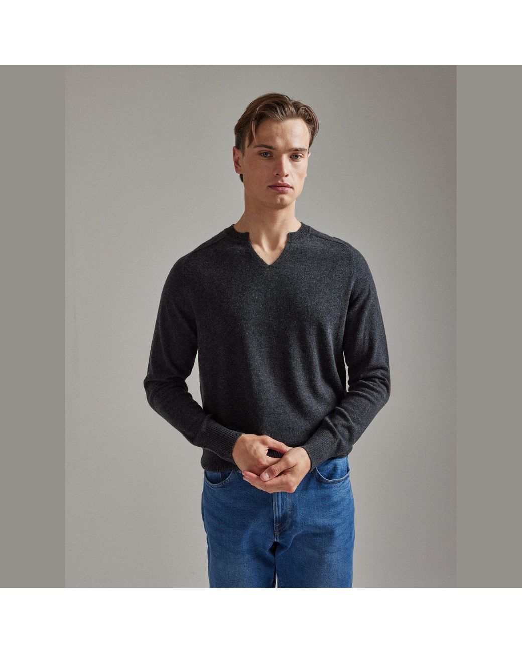 Salts Cashmere Gray Split Crew Neck Sweater