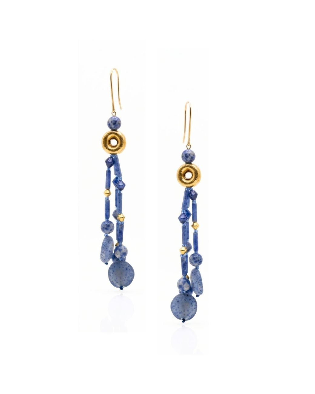Jaredjamin Blue Celeste Sodalite & Coral Tassel Dangle Earrings