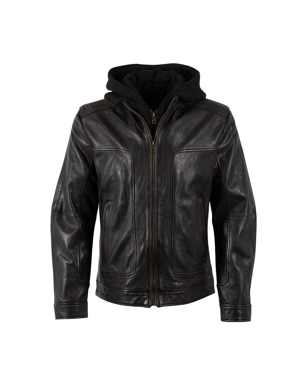 Mauritius Black Chonky Uf Contemporary Leather Jacket With Removable Hood for men