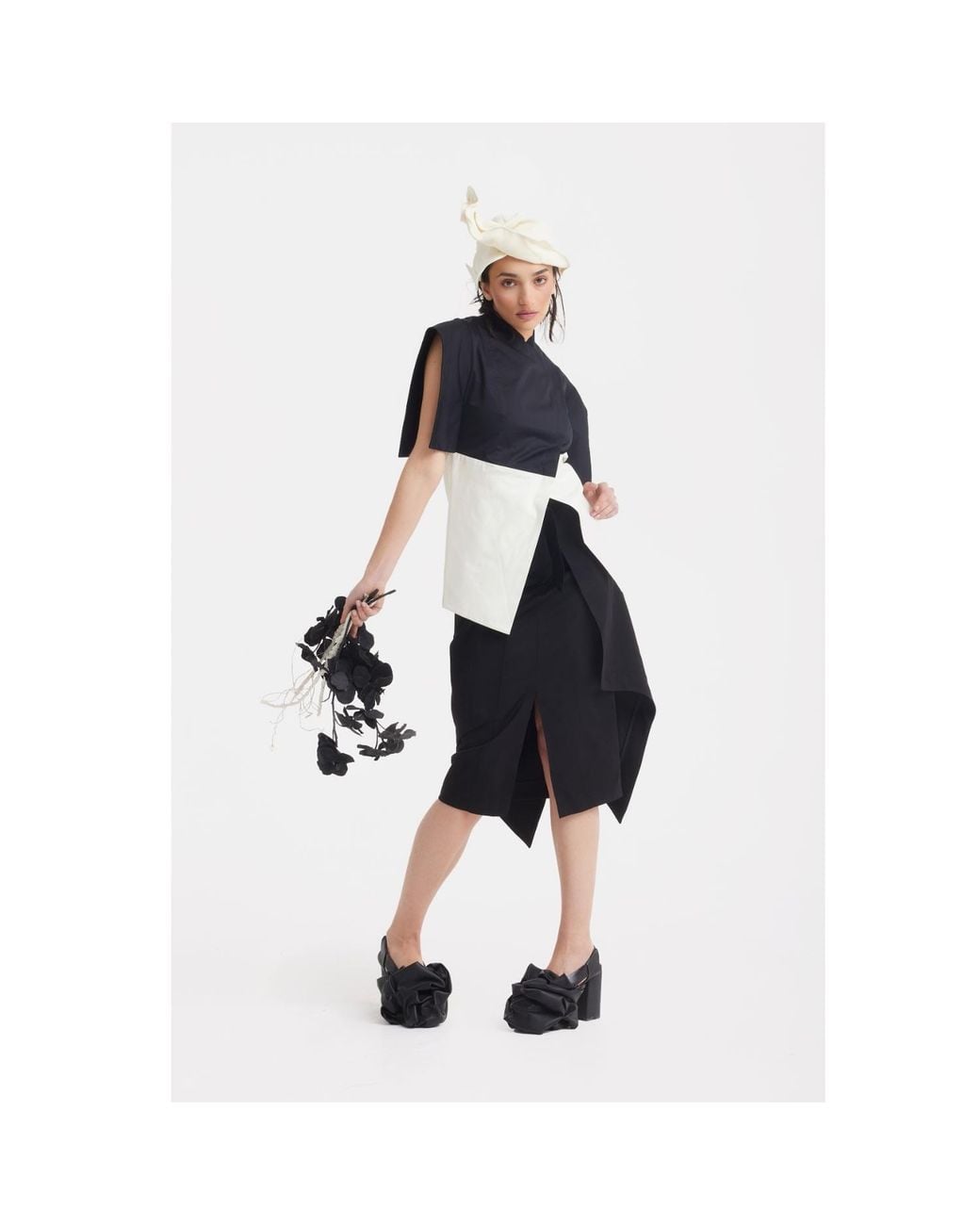 Julia Allert Black Designer Double Midi Skirt