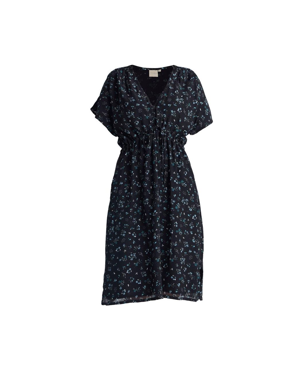 REISTOR Blue Gathered Knee-Length Dress