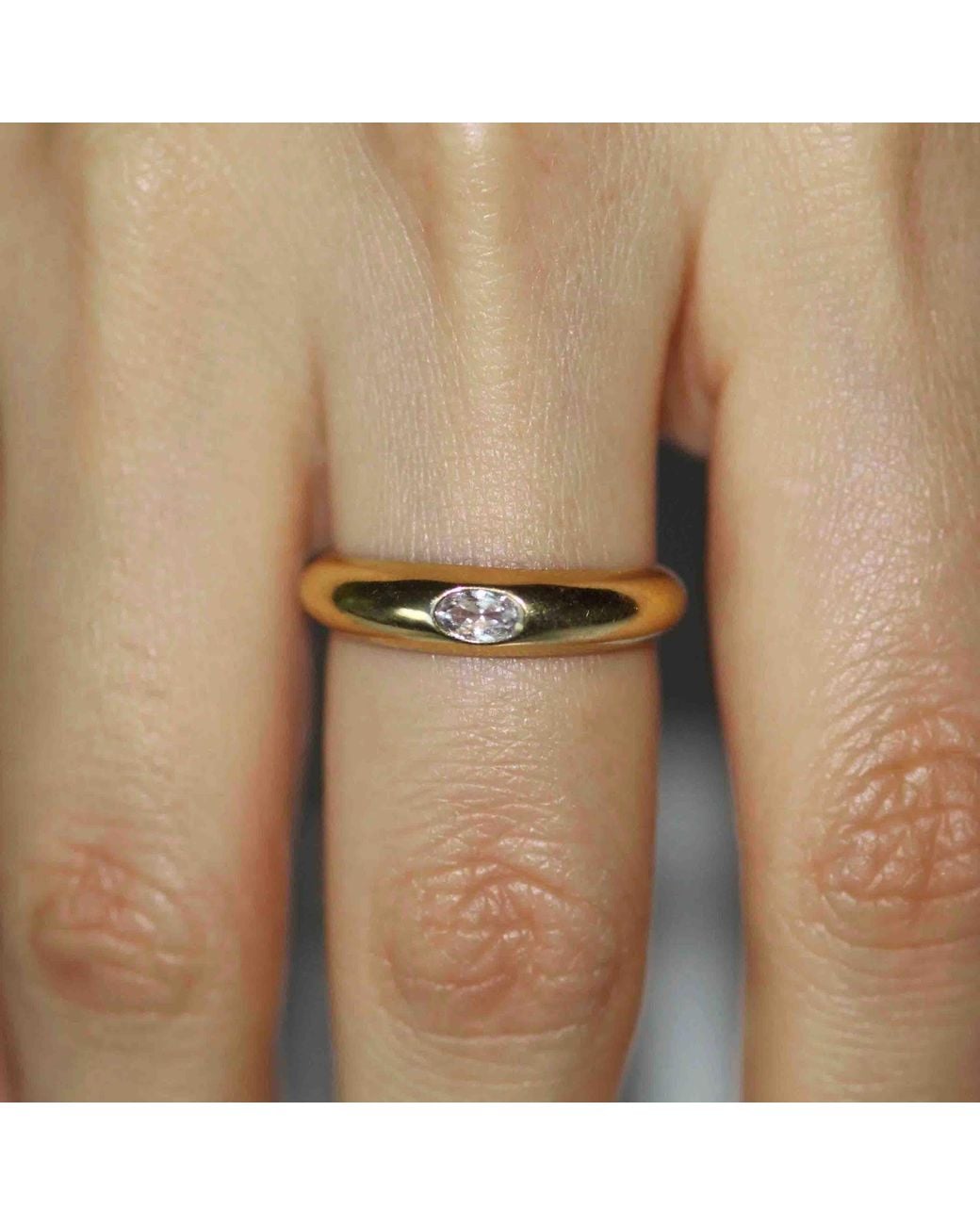 VicStoneNYC Fine Jewelry Metallic Solid Burnish Set Oval Lab Diamond Band By Hand-Crafted