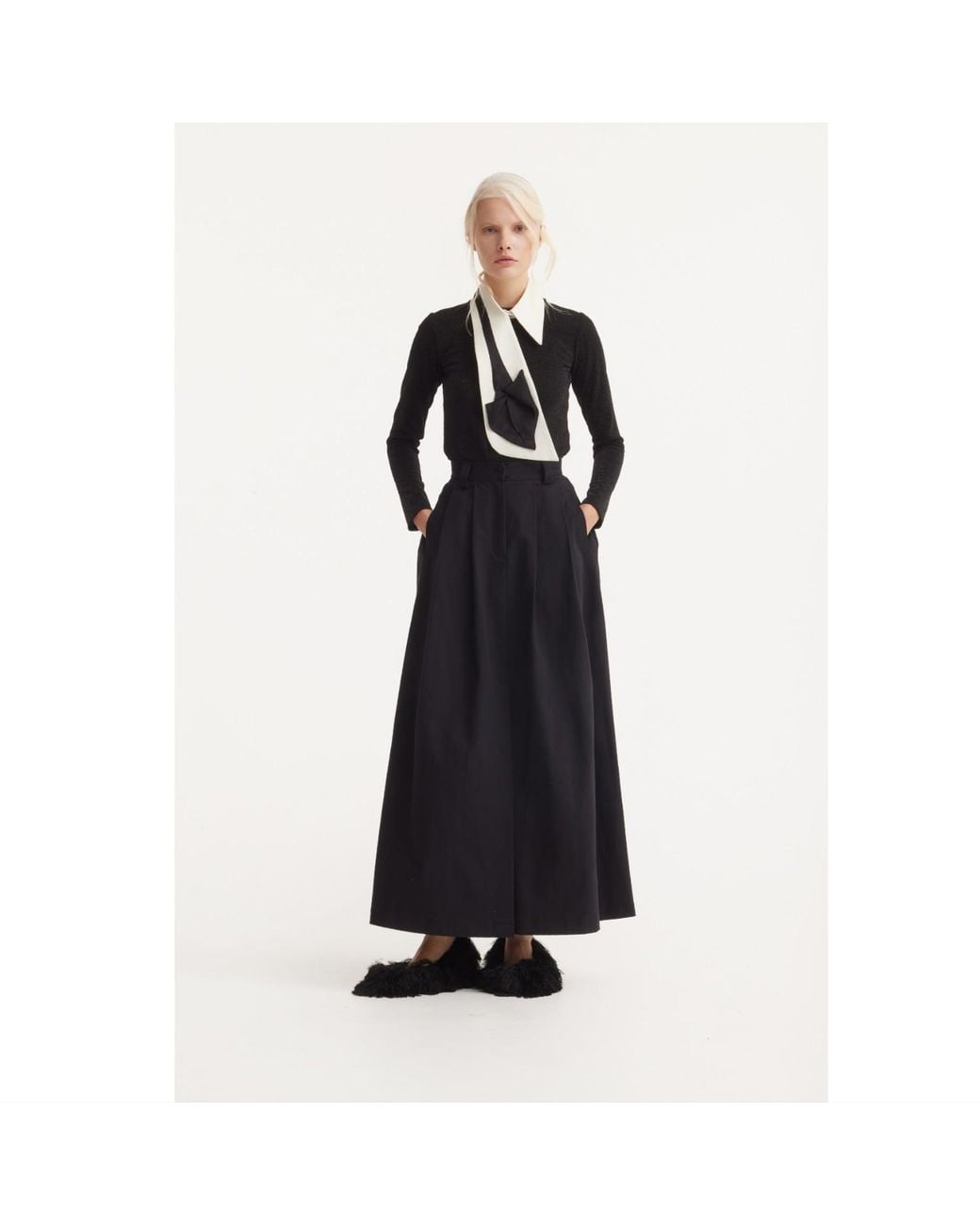 Julia Allert Black Casual A-Line Maxi High Waist Skirt