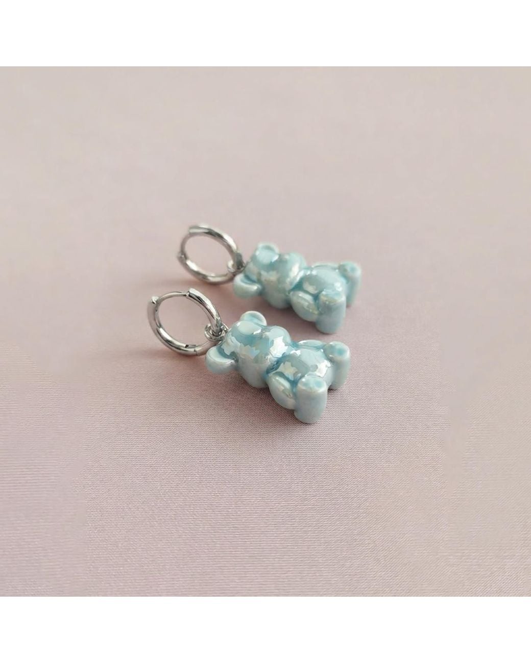 POPORCELAIN Blue Baby Porcelain Teddy Bear Earrings, Tone