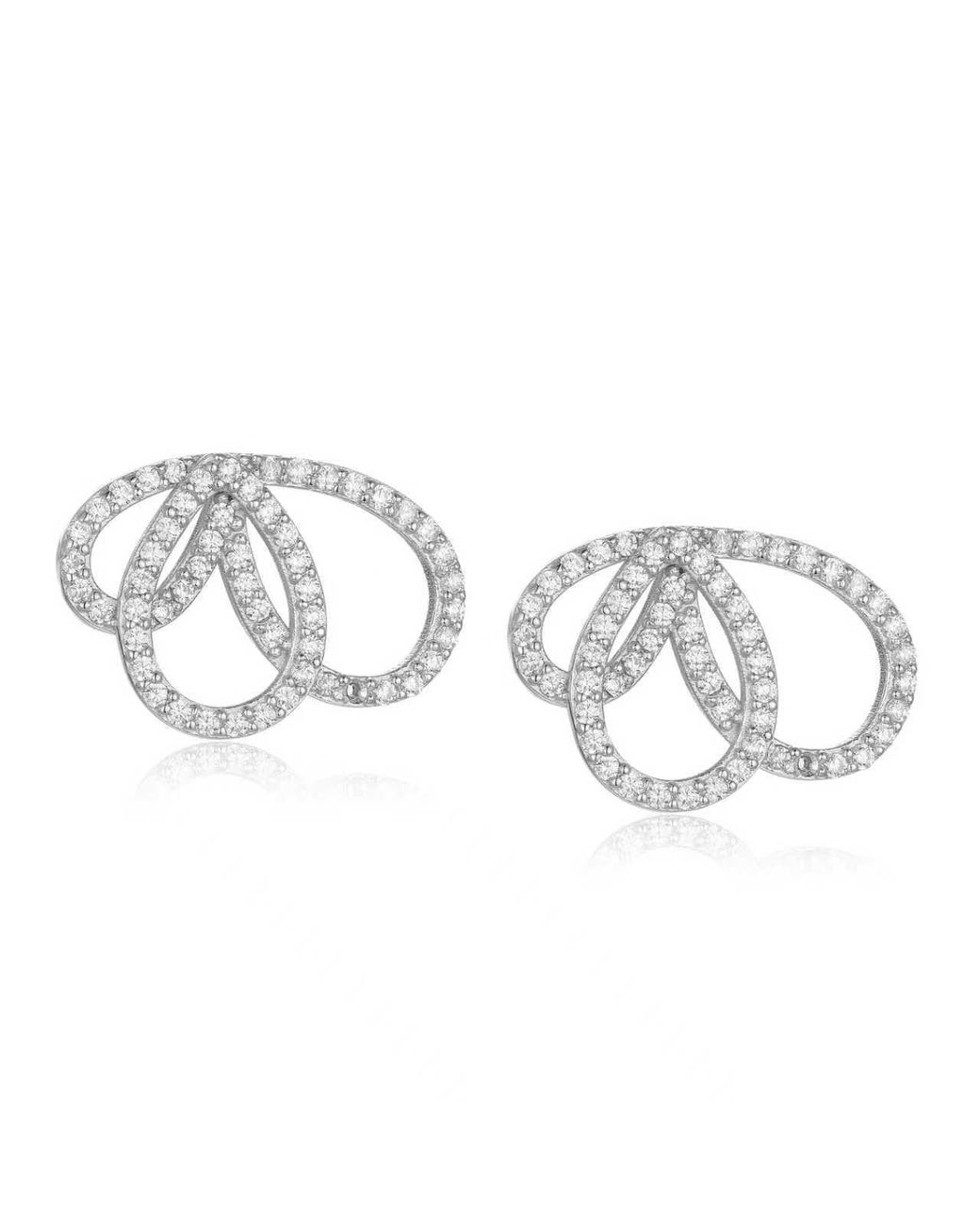 Lioness by Tf Metallic Marise Winged Studs Solid Sterling, Rhodium-Plated, Moissanite
