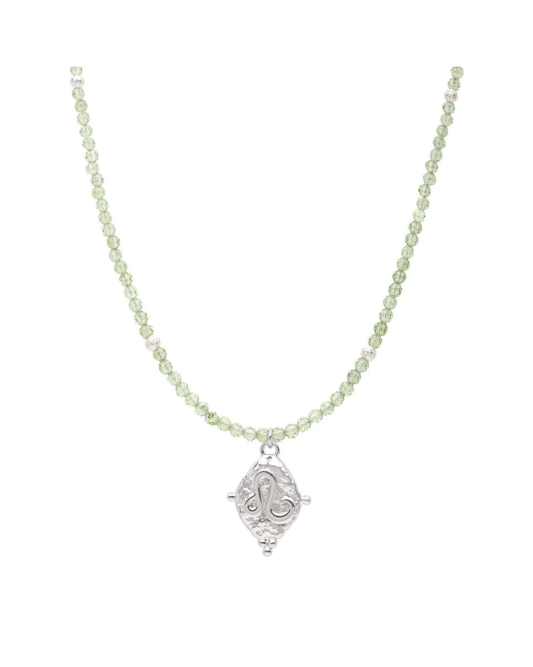 Seven Saints Metallic Leo Gemstone Choker Necklace, Peridot, Rhodium Plated