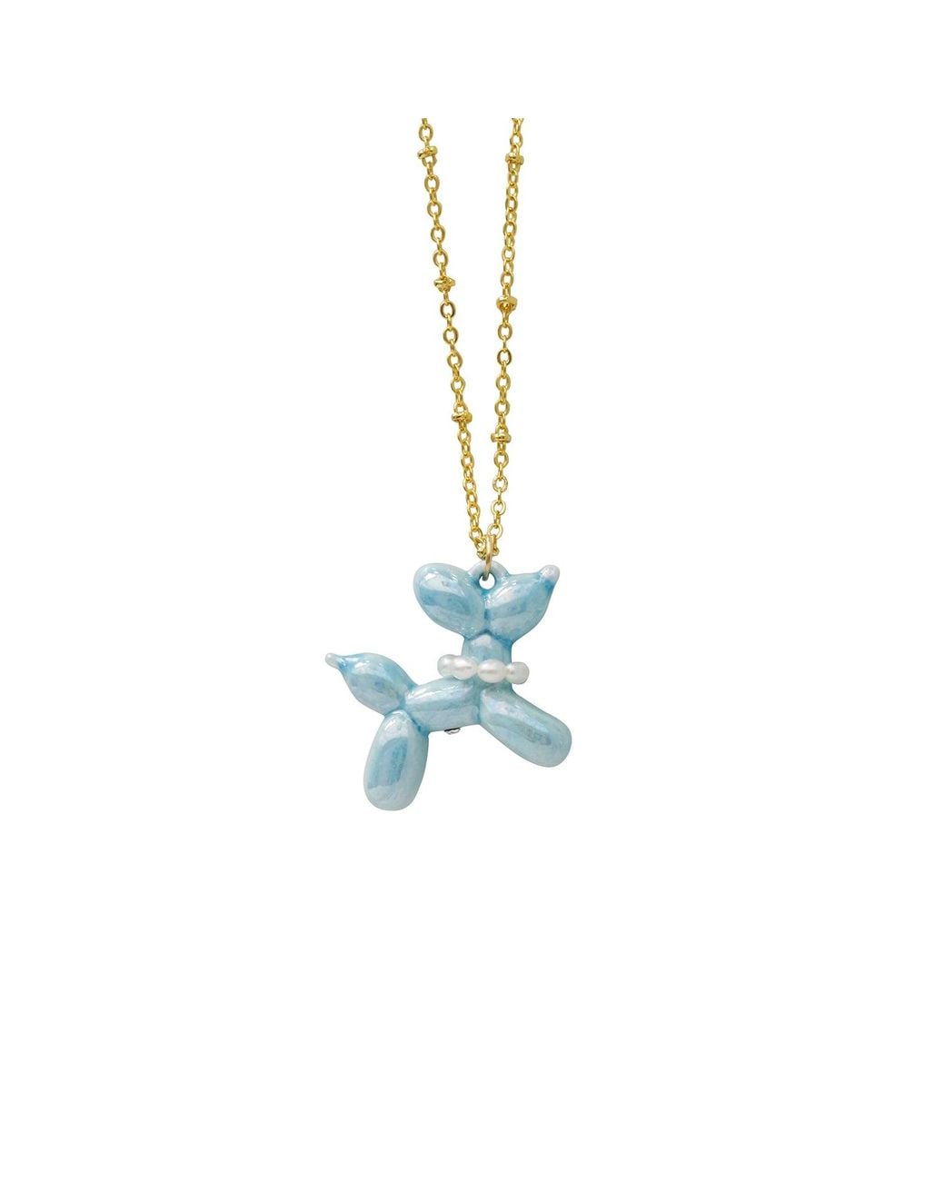 POPORCELAIN Blue Baby Porcelain Balloon Doggie Necklace, Tone