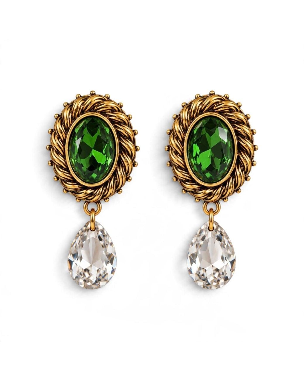 Vstyle Green Emerald Florentine Baroque Drop Earrings
