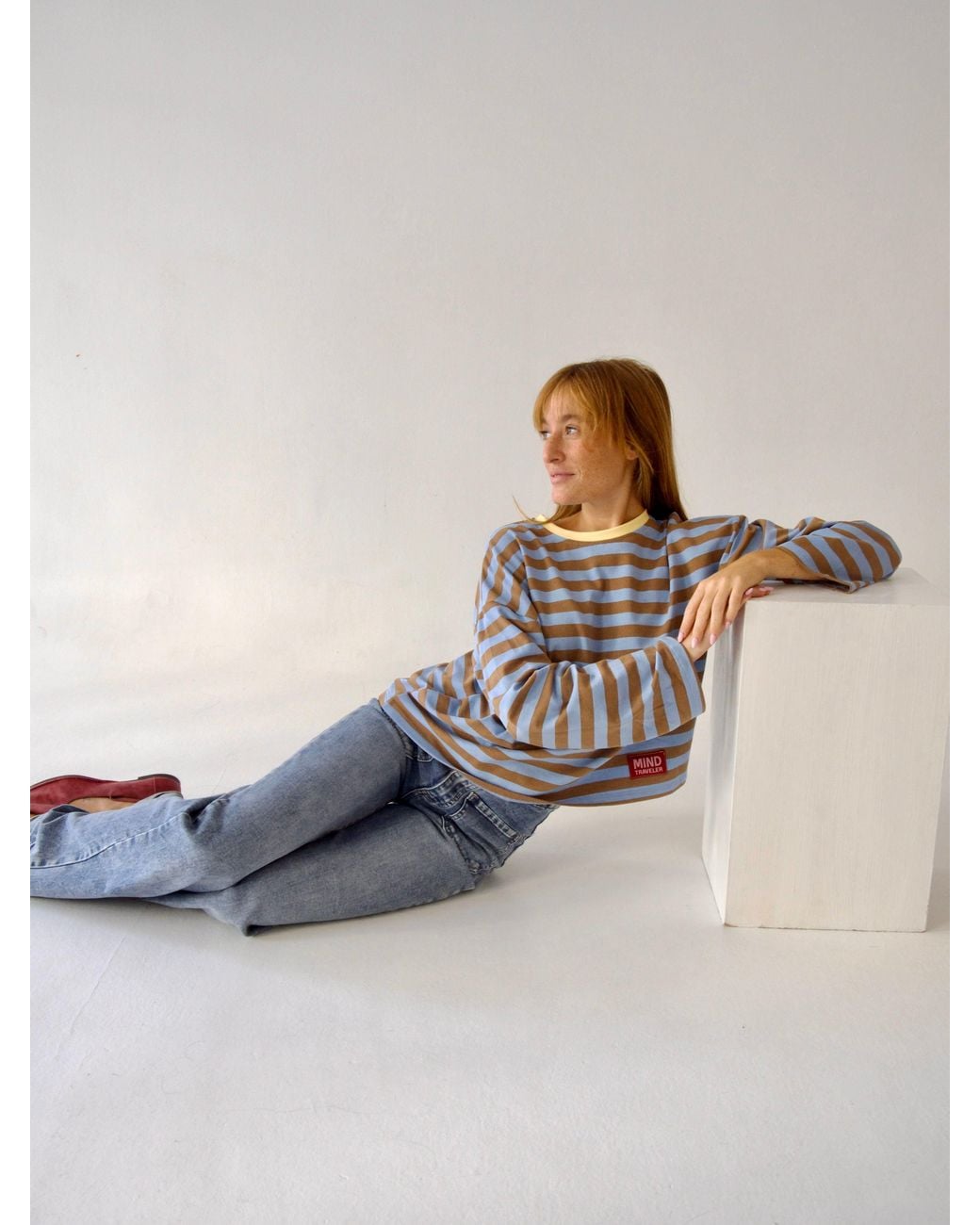 Mind Traveler Blue Striped Núria Long Sleeve Top With Contrast Neck