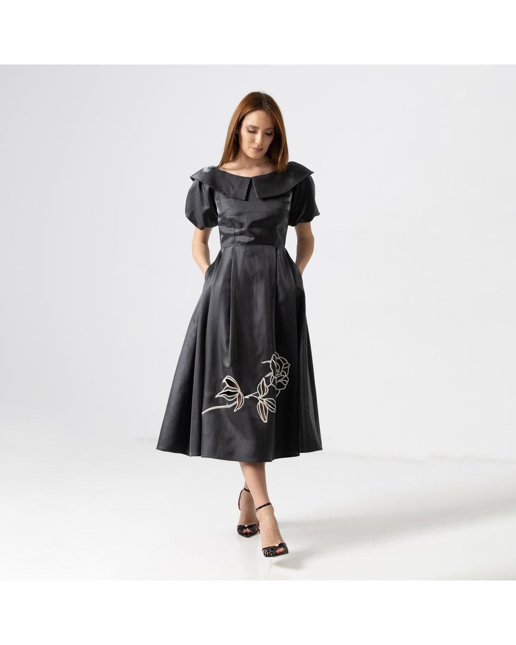 IZABELA MANDOIU Black Midnight Off-Shoulder Midi Dress