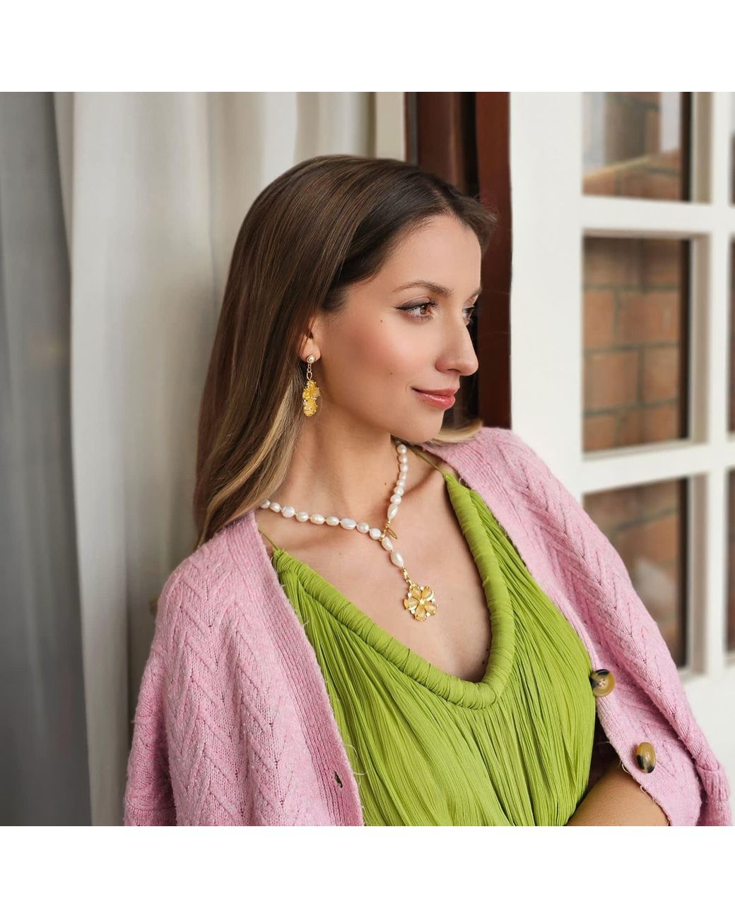 Farra Metallic Irregular Freshwater Pearls With Citrine Flower Pendant Lariat Necklace