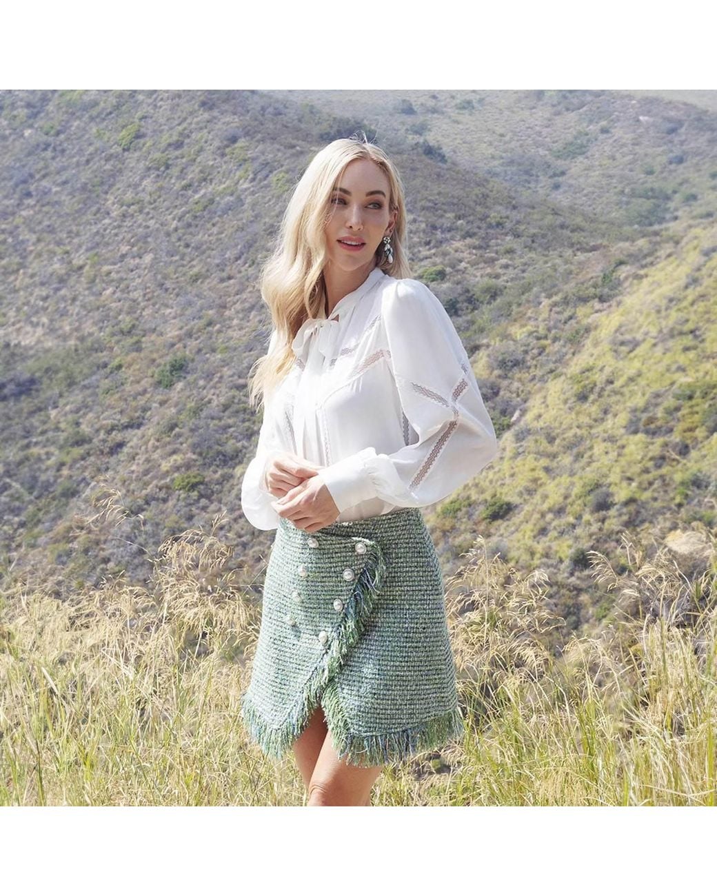 Solgo Atelier Green Cora Tweed Wrap Mini Skirt