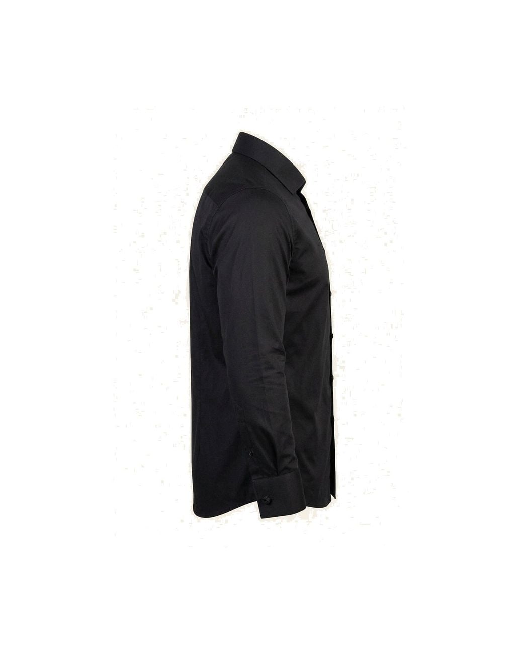 Ron Tomson Black Pure Cotton Classic Collar Stud Button French Cuff Tuxedo Shirt for men