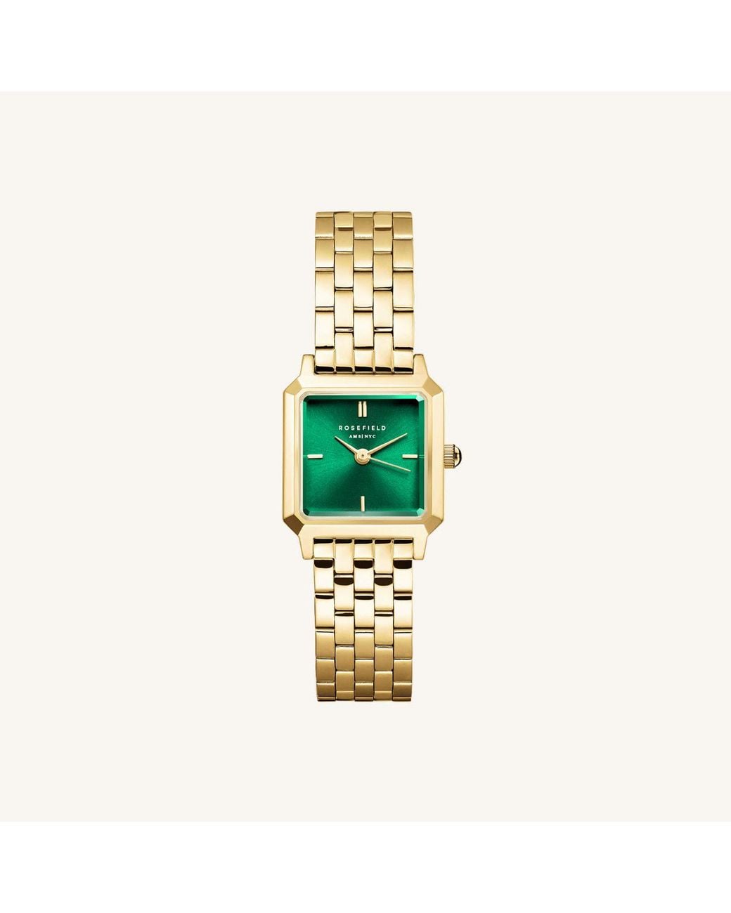 ROSEFIELD Metallic Boxelle Tone Watch With Emerald Dial