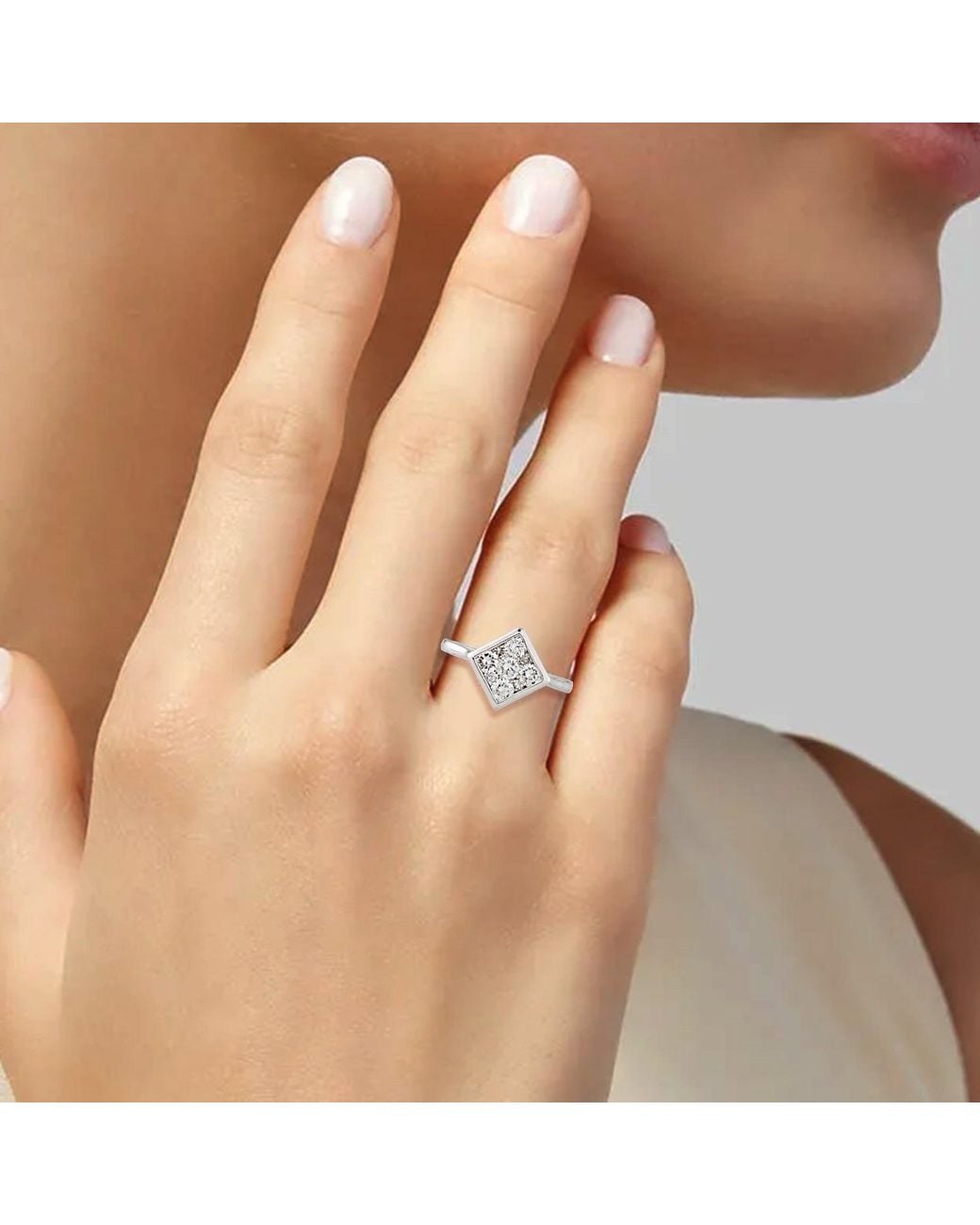 Artisan White Diamond Cluster Square Ring