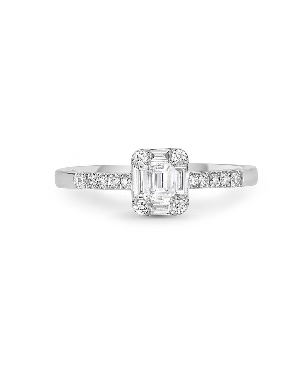 Artisan White 18K Emerald Cut & Round Diamond Engagement Ring