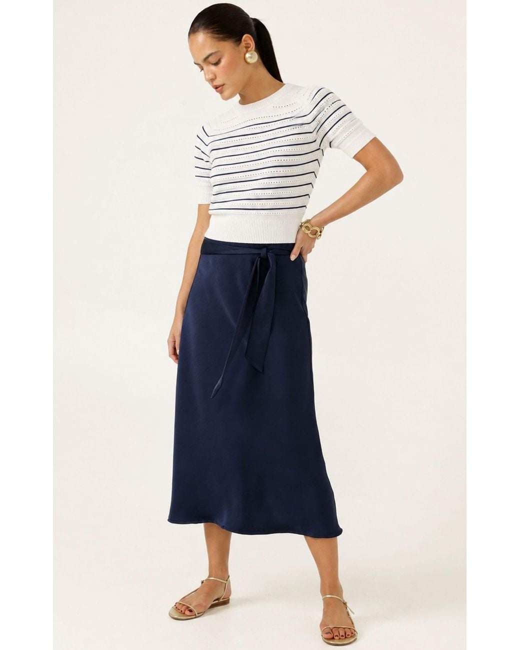 SACHA DRAKE White Eyelet Stripe Knit Top