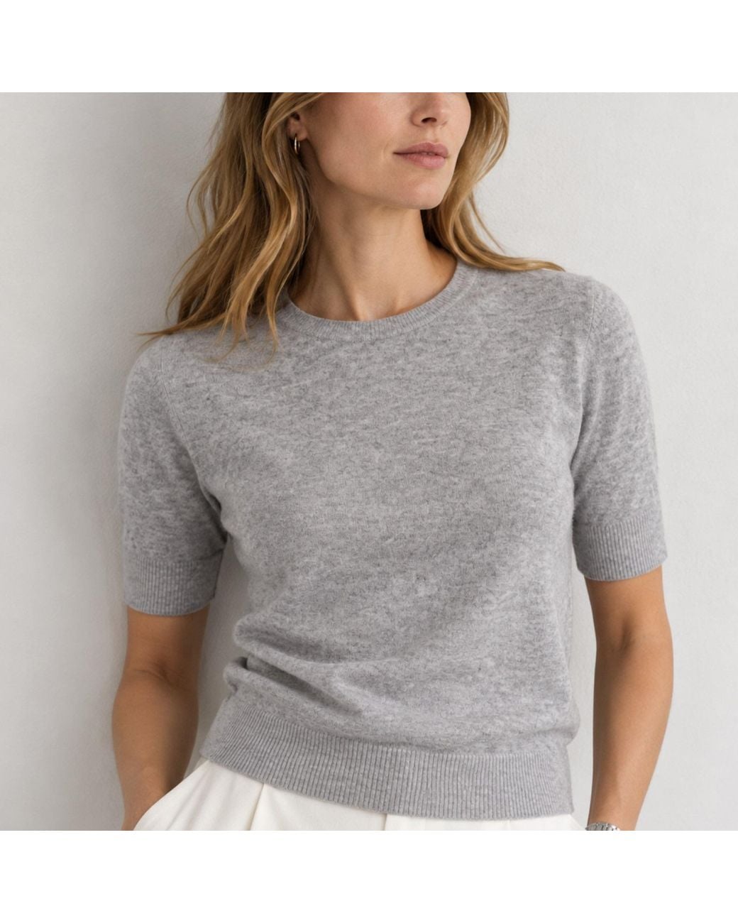Nuvv Collection Gray Short Sleeve Wool & Cashmere Blend Sweater – Premium Italian Yarn