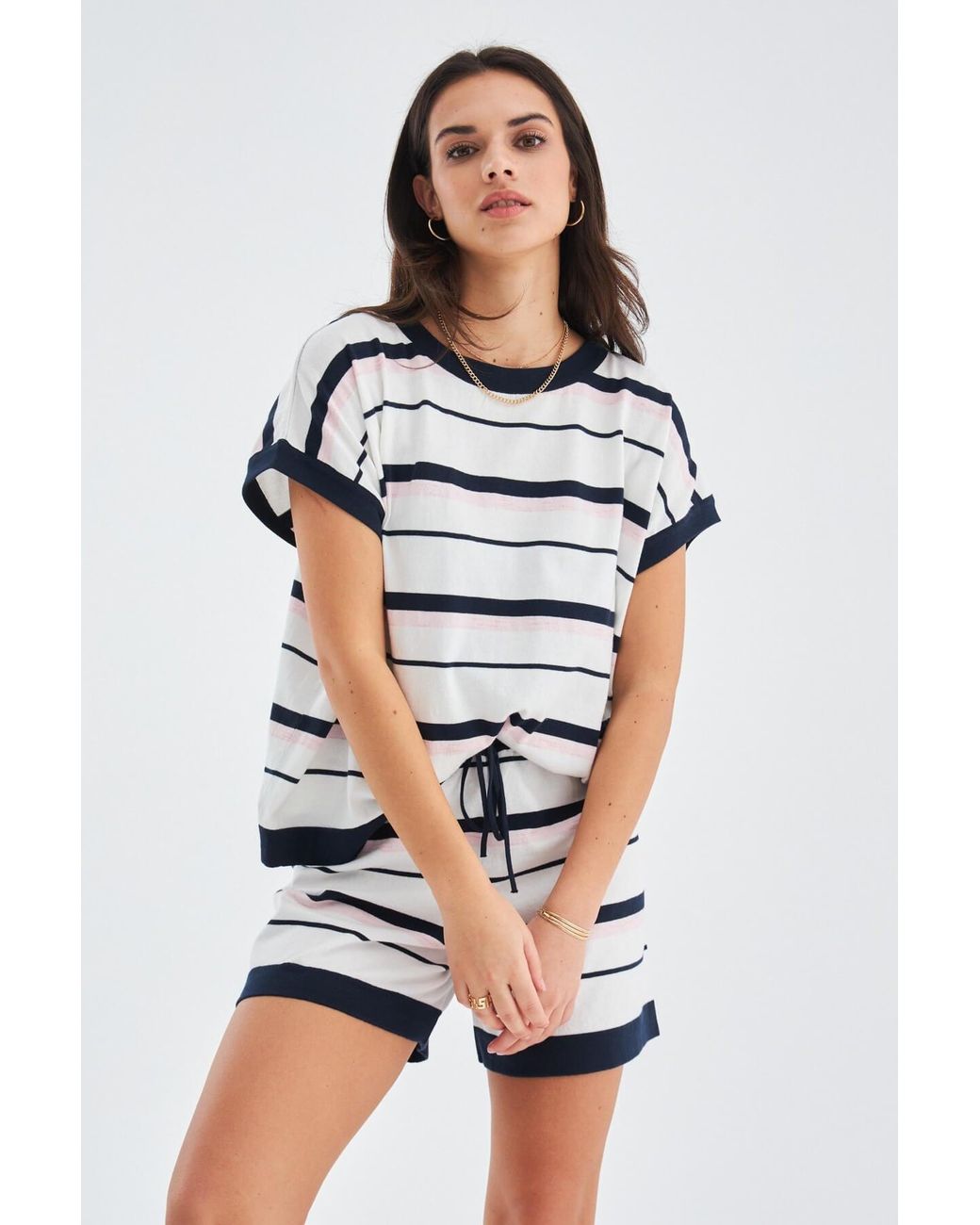 Peraluna Multicolor Marine Knitted Blouse & Shorts Set
