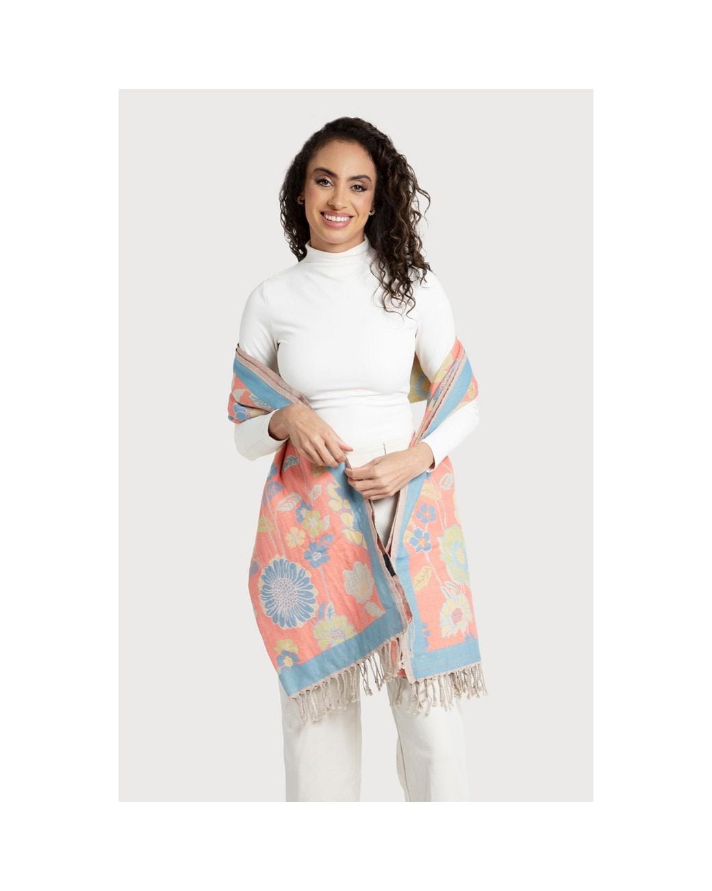 Saachi Blue Fiore Pastel Reversible Aqua Scarf