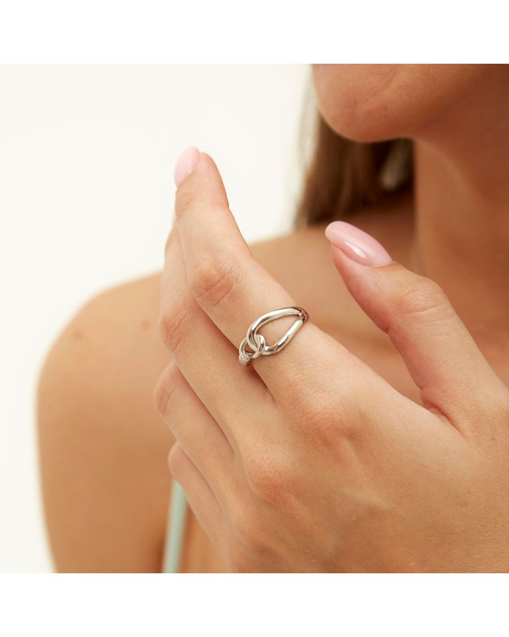 Spero London White Knotted Circles Sterling Adjustable Ring