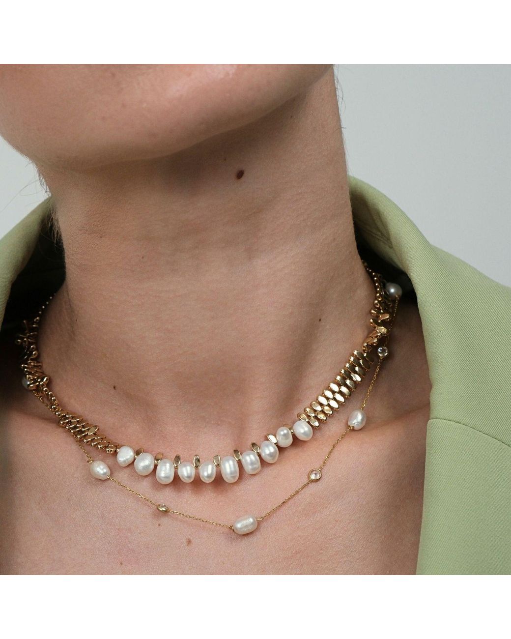LINYA JEWELLERY Metallic Caria Oval Pearl Hematite Stone Necklace