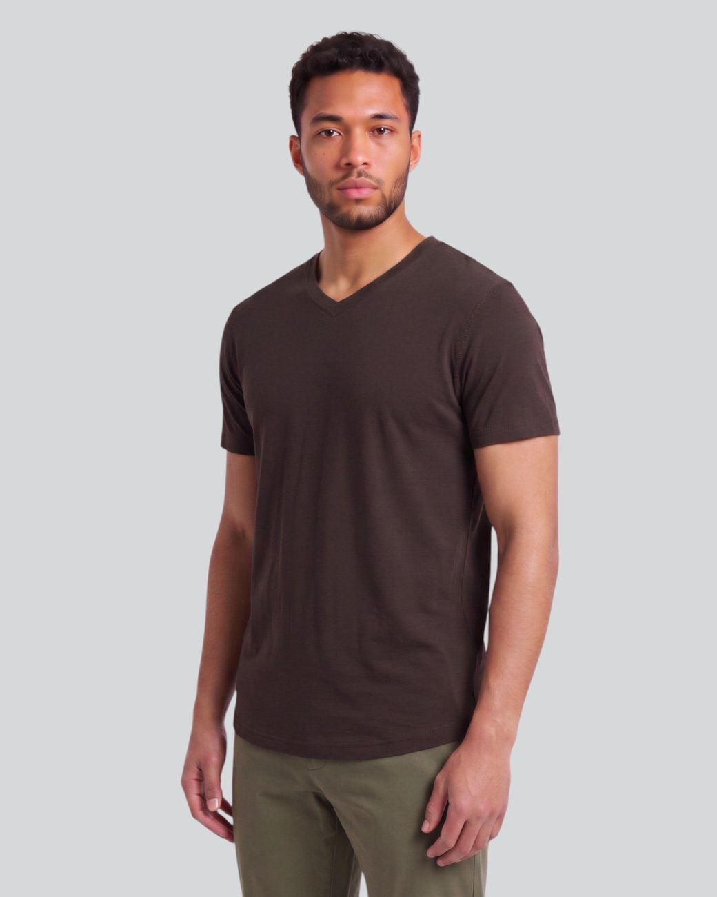 Lords of Harlech Black Victor Brownie Extra-Fine Merino V-Neck Tee for men