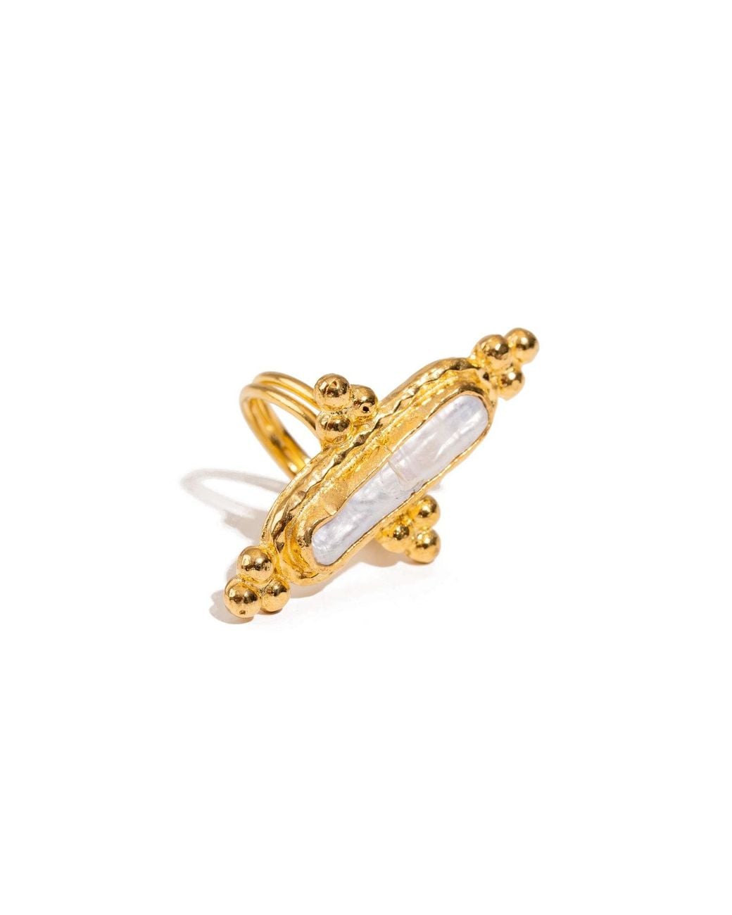 Ebru Jewelry Metallic Vintage Pearl Statement Adjustable Ring