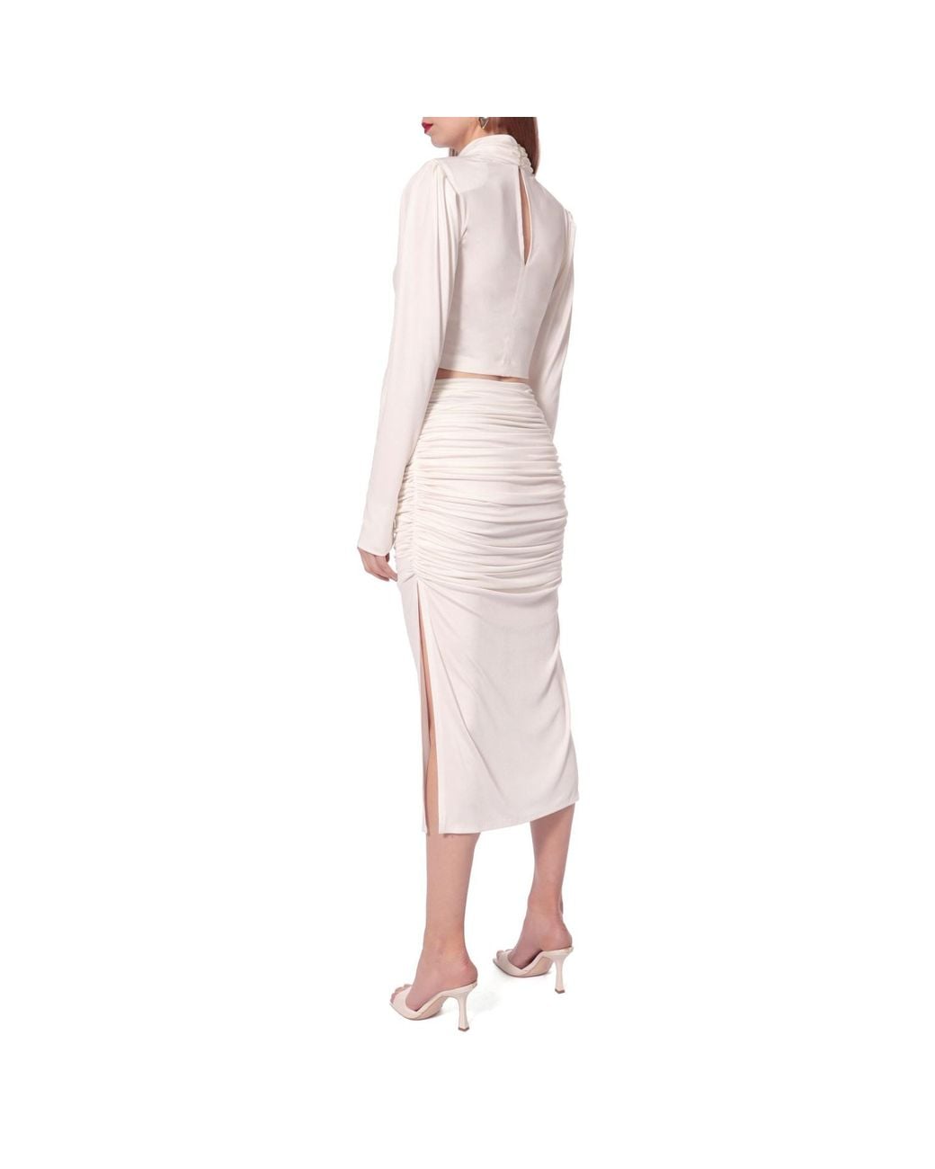 AGGI by HALEWSKI White Dalia Pearl Long Sleeve Crop Top With A Know