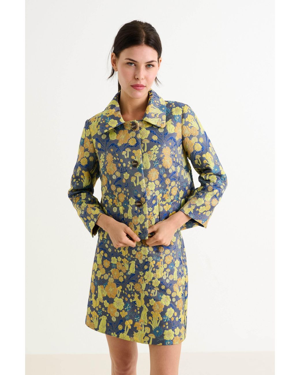 Louche Green Salut Fairytale Jacquard Cropped Jacket